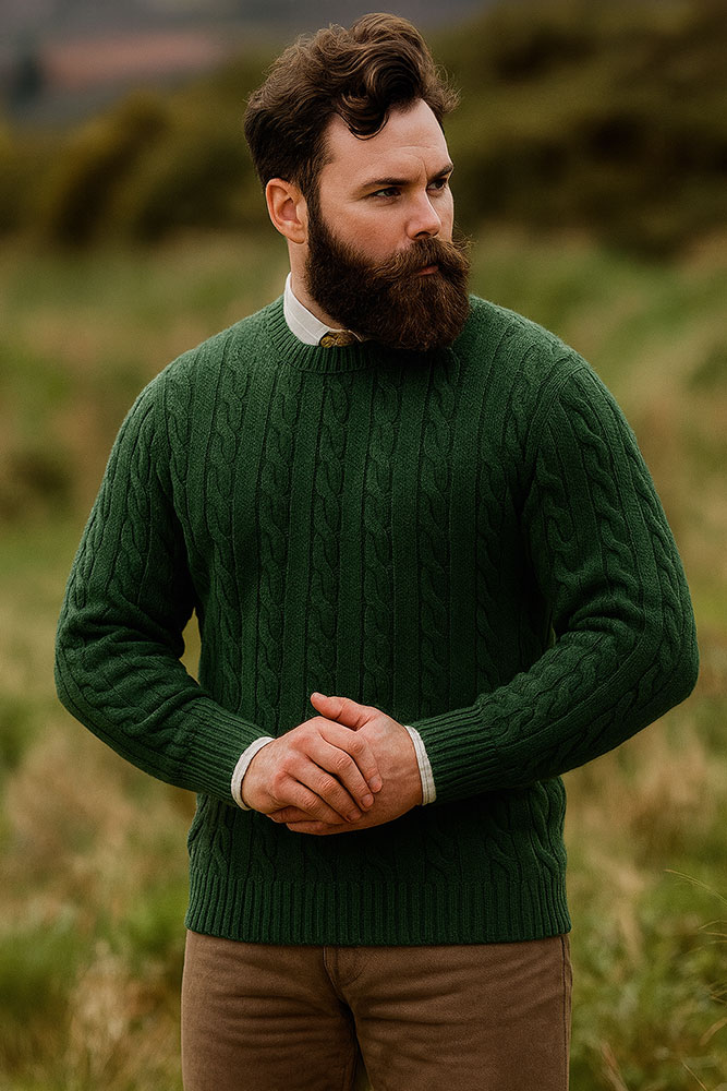 William Lockie Chirnside 4-Ply Cable Crew Neck – Scottish Cashmere